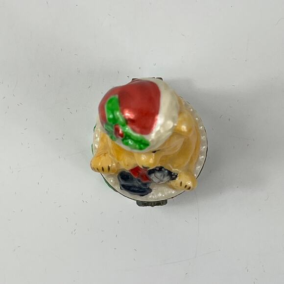 Porcelain Bear Trinket Box Christmas Santa Hat Kitten Holly Hinged Lid Decor - Picture 5 of 9